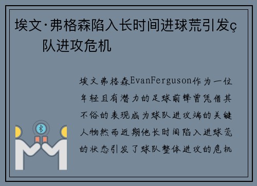 埃文·弗格森陷入长时间进球荒引发球队进攻危机
